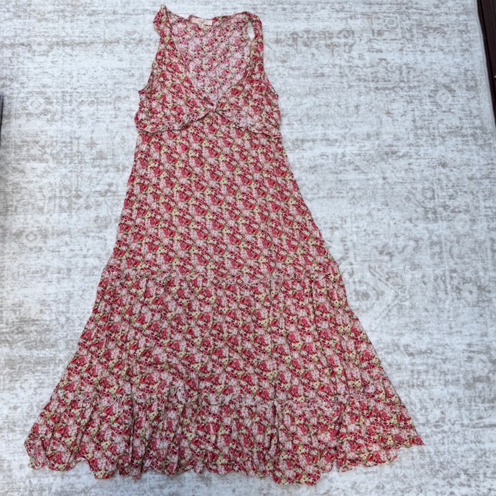 Easel Los Angeles Pink Floral Tiered Maxi Dress Womens Medium Boho Sleeveless